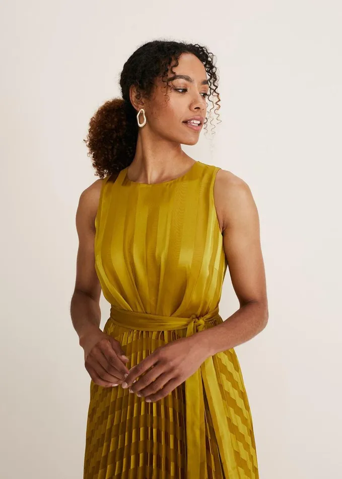 Phase Eight Beverley Jacquard Stripe Midaxi Dress Chartreuse Women Dresses
