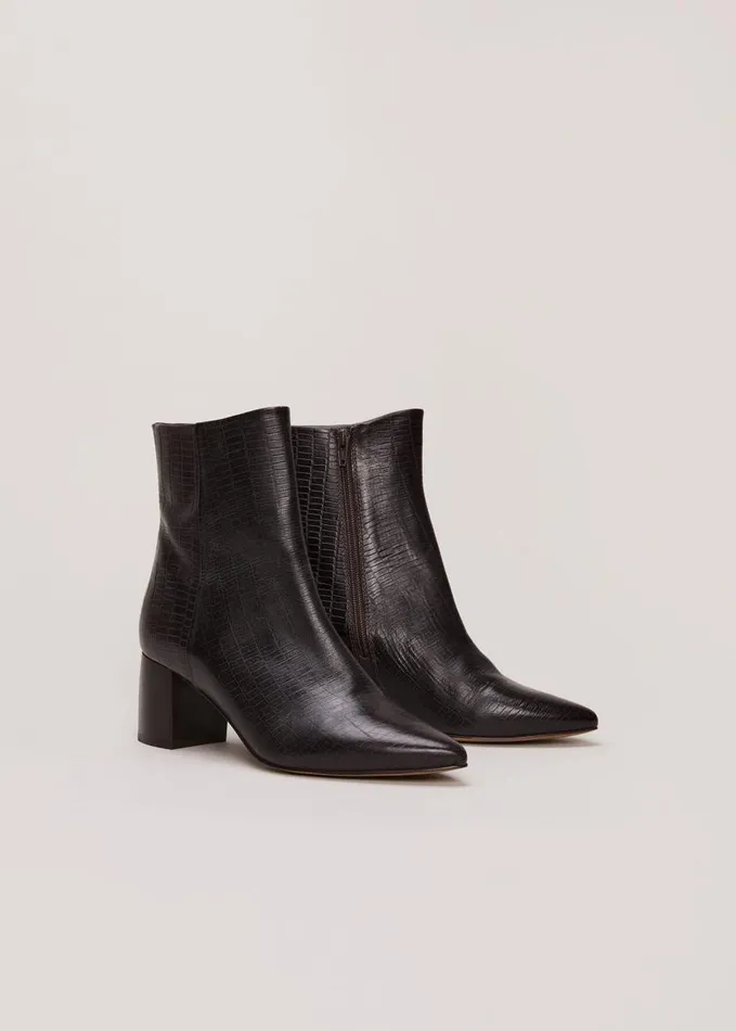 Phase Eight Black Leather Croc Print Ankle Boots Brown Women Boots