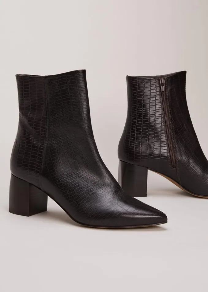 Phase Eight Black Leather Croc Print Ankle Boots Brown Women Boots