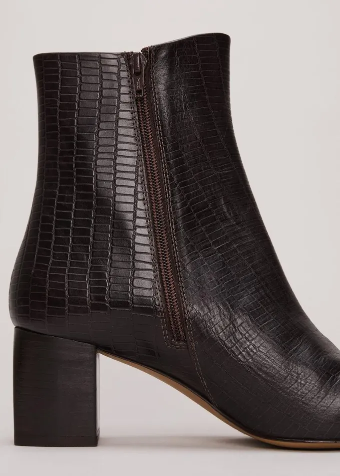 Phase Eight Black Leather Croc Print Ankle Boots Brown Women Boots