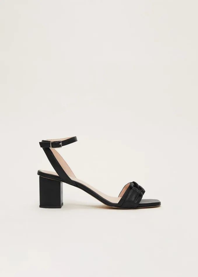 Phase Eight Black Leather Open Toe Block Heels Black Women Heels