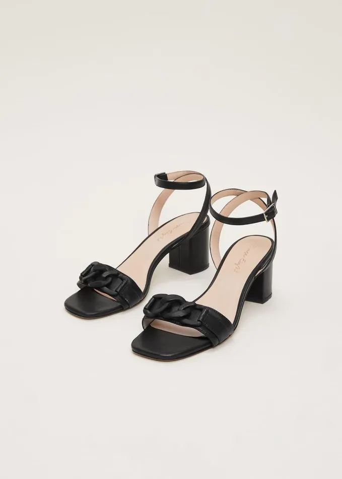 Phase Eight Black Leather Open Toe Block Heels Black Women Heels