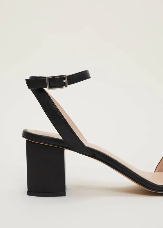 Phase Eight Black Leather Open Toe Block Heels Black Women Heels