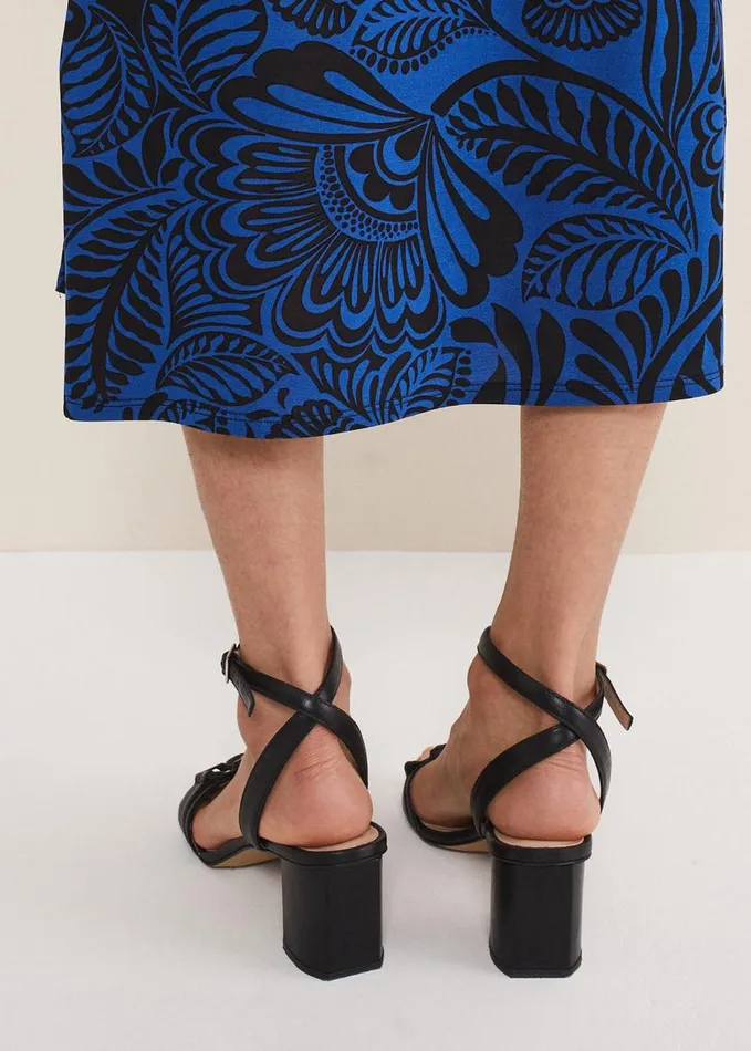 Phase Eight Black Leather Open Toe Block Heels Black Women Heels