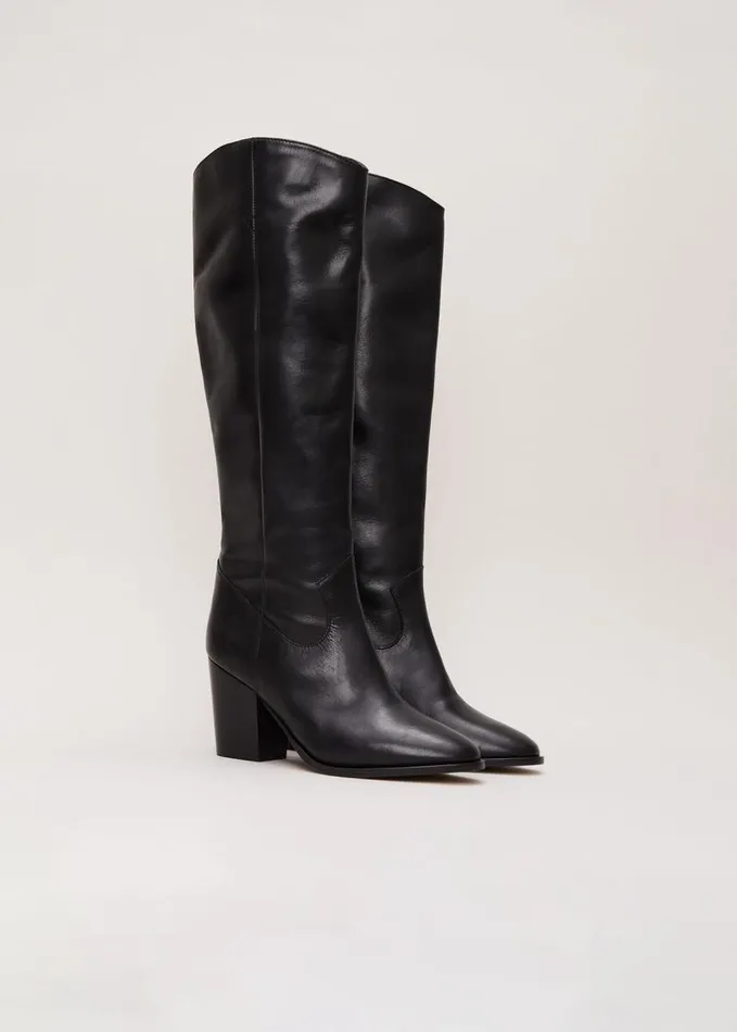 Phase Eight Black Leather Western Knee Boot Black Women Boots