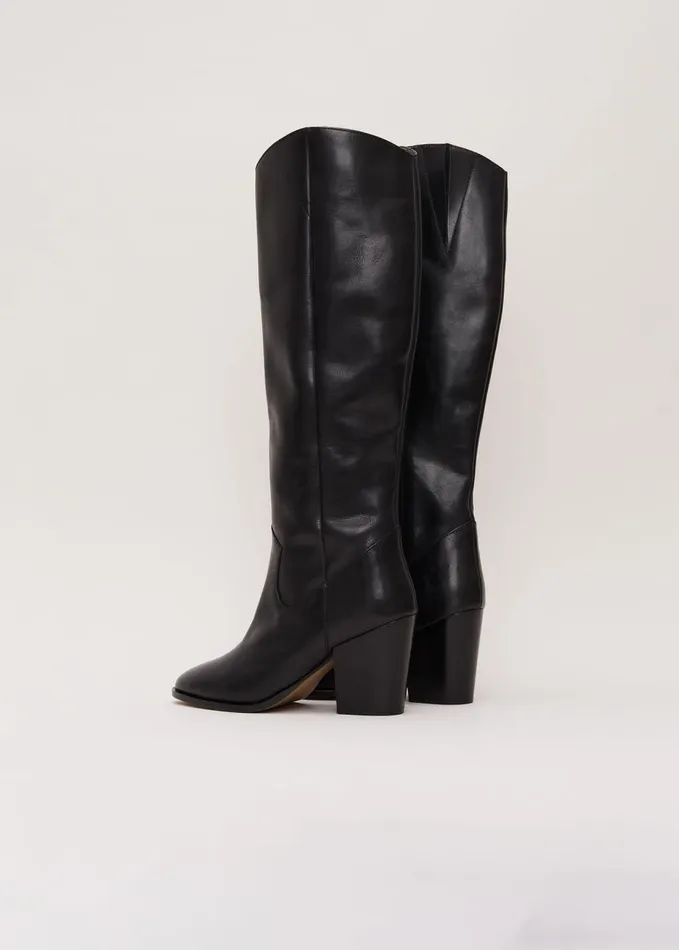 Phase Eight Black Leather Western Knee Boot Black Women Boots