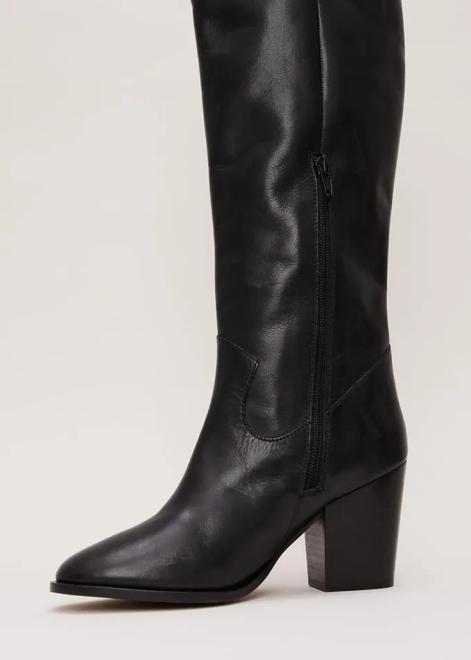 Phase Eight Black Leather Western Knee Boot Black Women Boots