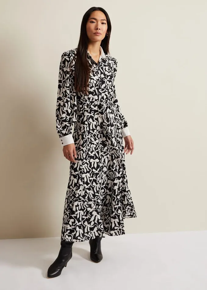 Phase Eight Bonnie Black Bow Shirt Midi Dress Blackivory Women Dresses