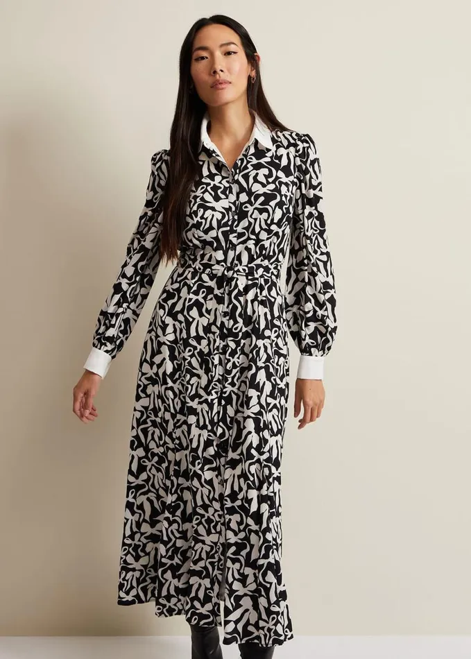 Phase Eight Bonnie Black Bow Shirt Midi Dress Blackivory Women Dresses
