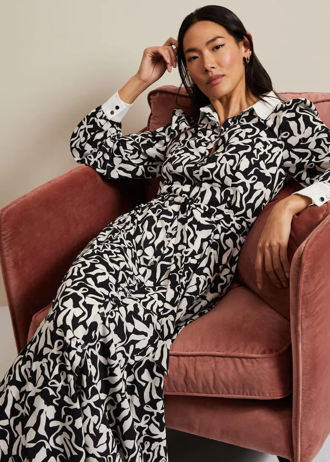 Phase Eight Bonnie Black Bow Shirt Midi Dress Blackivory Women Dresses