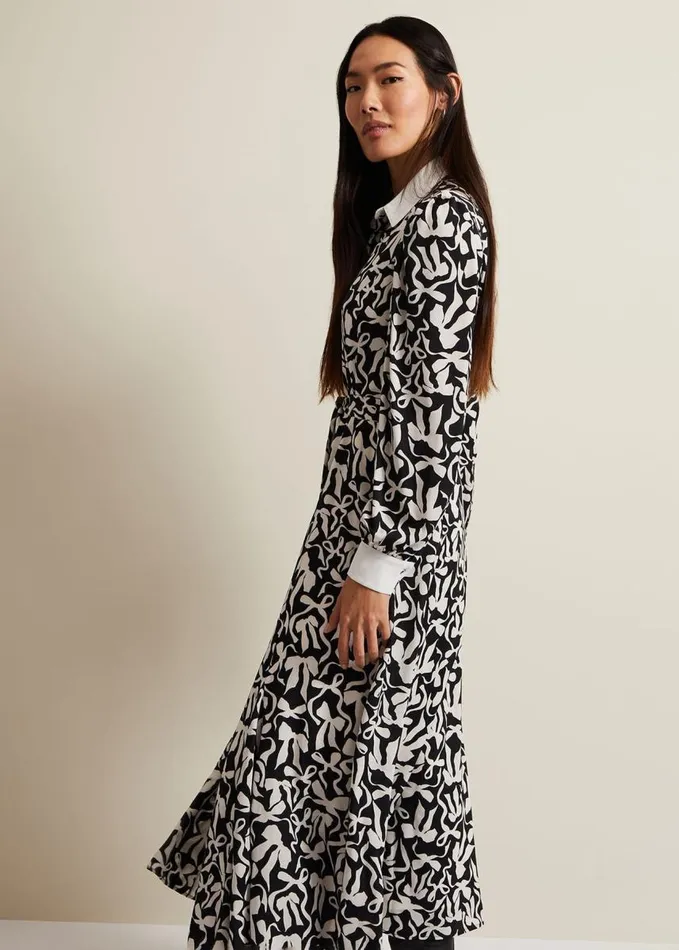 Phase Eight Bonnie Black Bow Shirt Midi Dress Blackivory Women Dresses