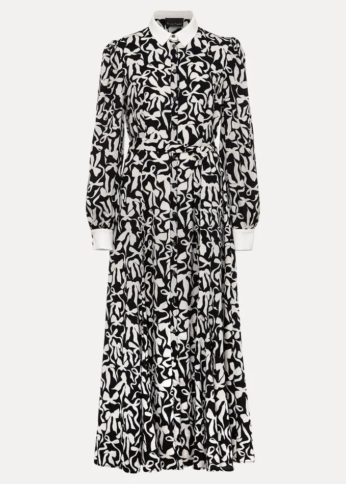 Phase Eight Bonnie Black Bow Shirt Midi Dress Blackivory Women Dresses