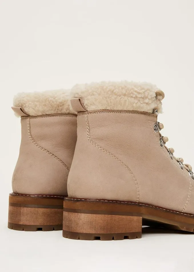 Phase Eight Borg Trim Hiker Boot Stone Women Boots