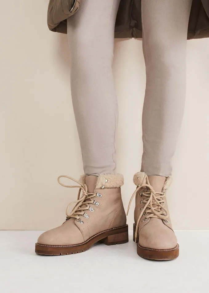 Phase Eight Borg Trim Hiker Boot Stone Women Boots