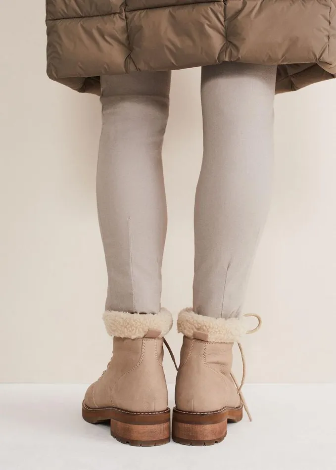 Phase Eight Borg Trim Hiker Boot Stone Women Boots