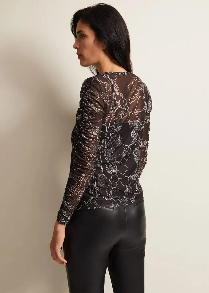 Phase Eight Breanna Floral Print Mesh Top Black Women Tops and TShirts