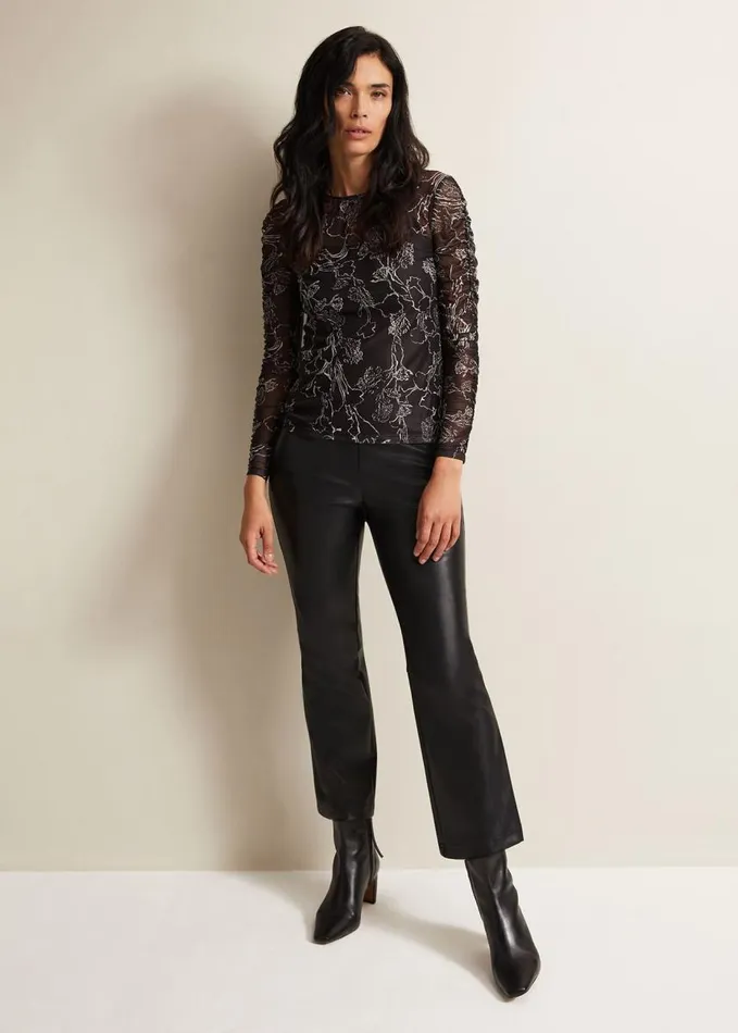 Phase Eight Breanna Floral Print Mesh Top Black Women Tops and TShirts