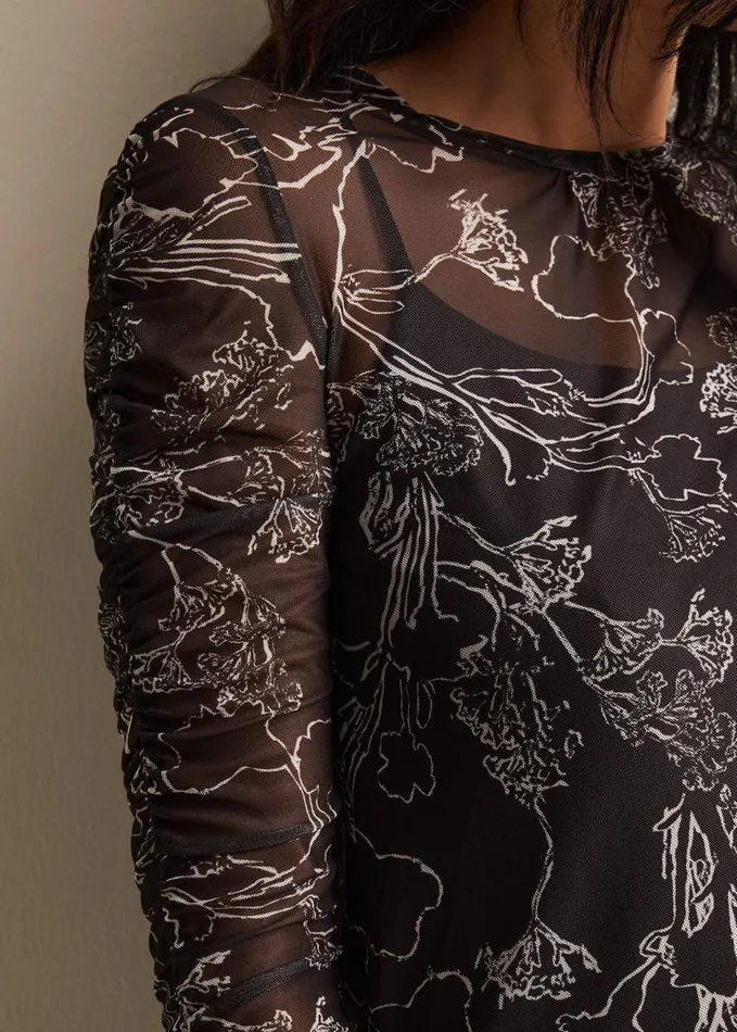 Phase Eight Breanna Floral Print Mesh Top Black Women Tops and TShirts