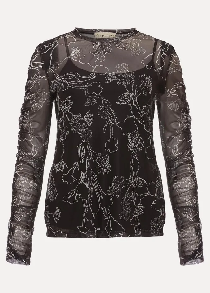 Phase Eight Breanna Floral Print Mesh Top Black Women Tops and TShirts