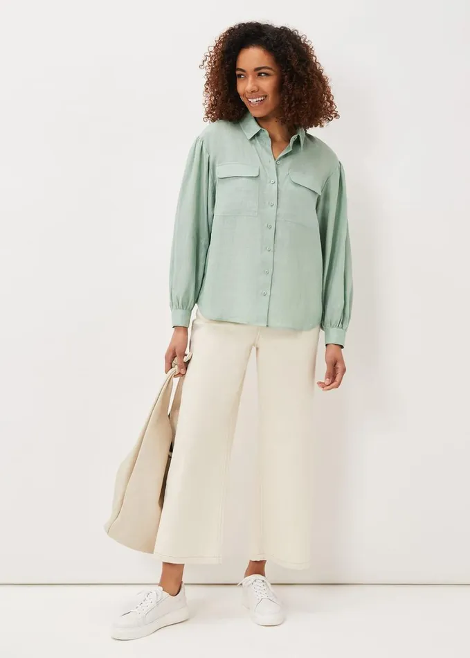 Phase Eight Brigita Linen Shirt Sage Green Women Shirts and Blouses