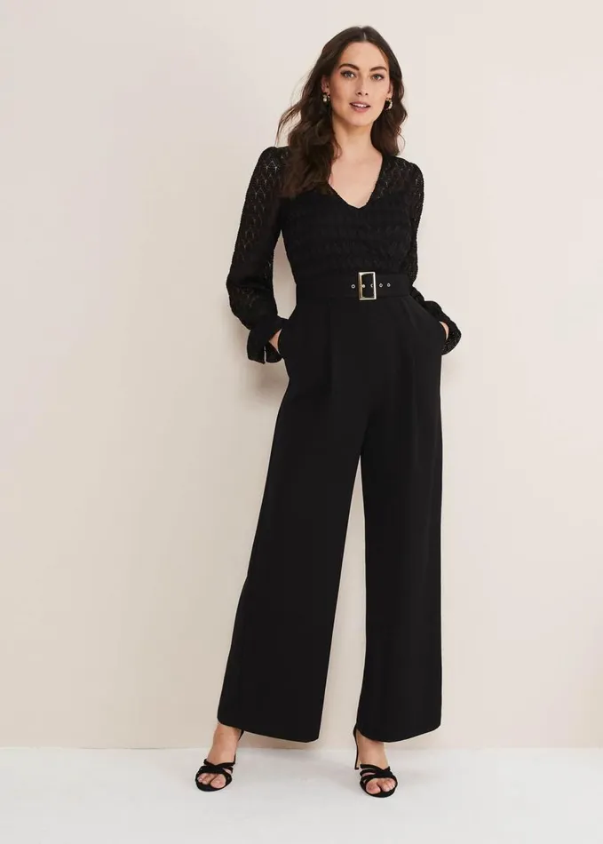 Phase Eight Carly Lace Long Sleeve Jumpsuit Black Women Dresses