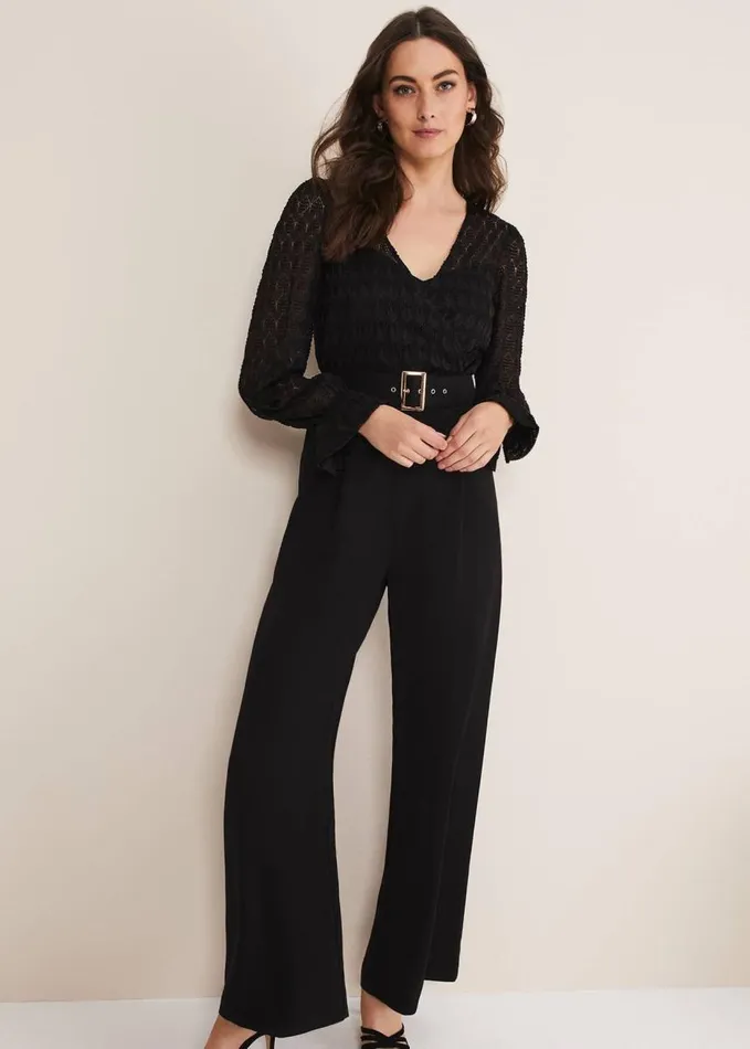 Phase Eight Carly Lace Long Sleeve Jumpsuit Black Women Dresses