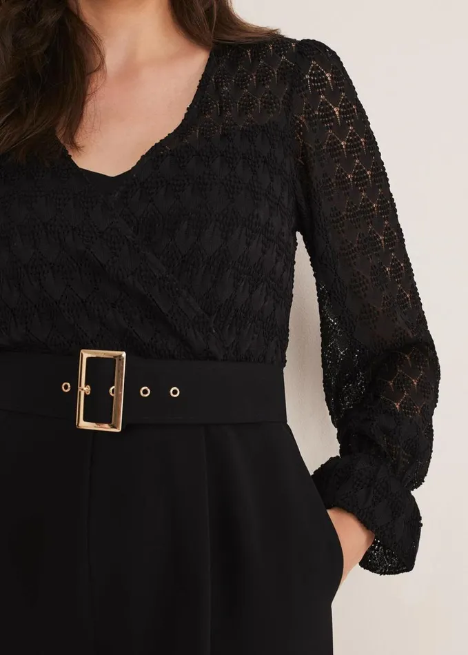 Phase Eight Carly Lace Long Sleeve Jumpsuit Black Women Dresses