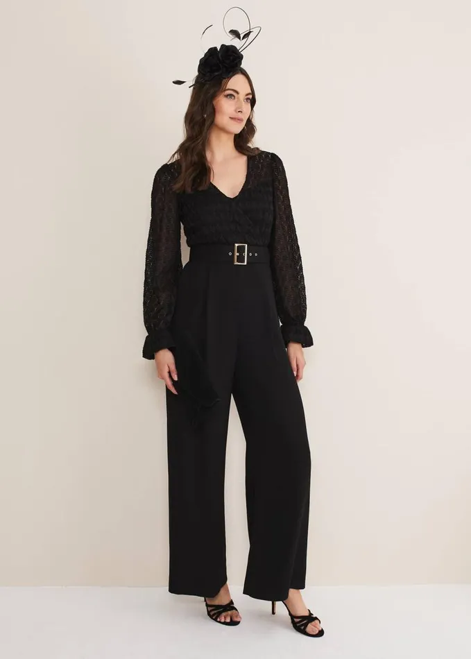 Phase Eight Carly Lace Long Sleeve Jumpsuit Black Women Dresses