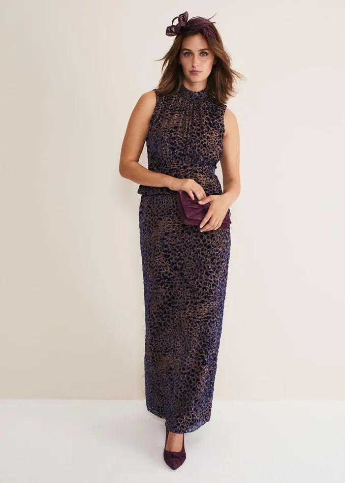 Phase Eight Catalina Leopard Velvet Maxi Dress Multicoloured Women Dresses
