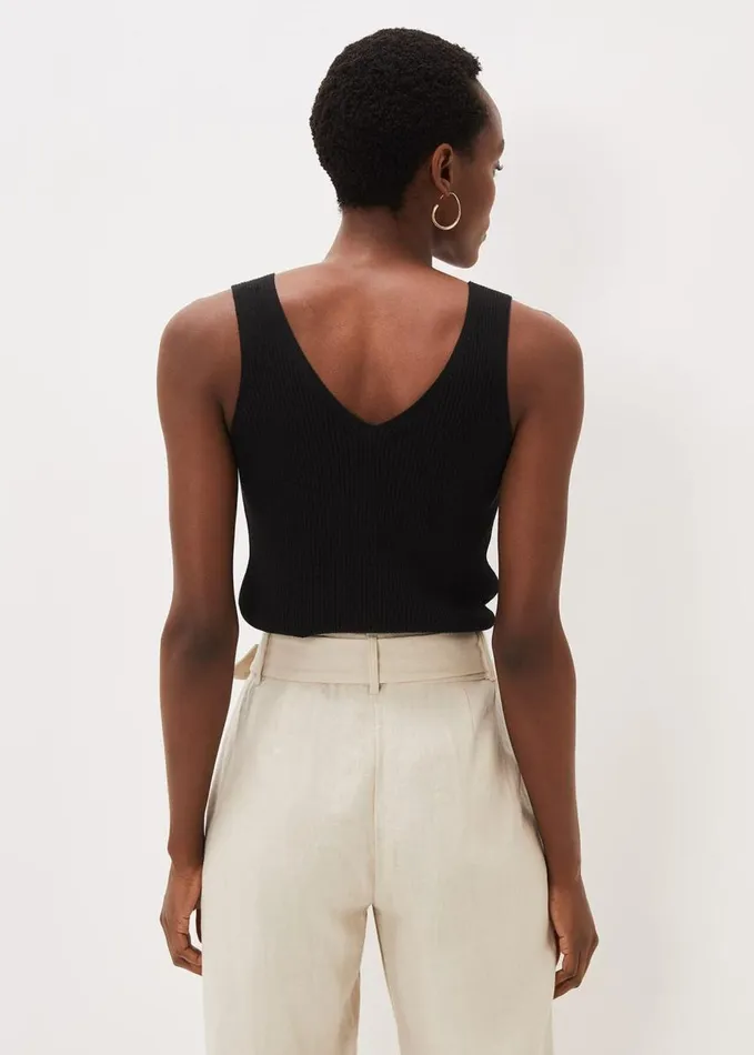 Phase Eight Celine Ribbed Button Vest Top Black Women Knitwear