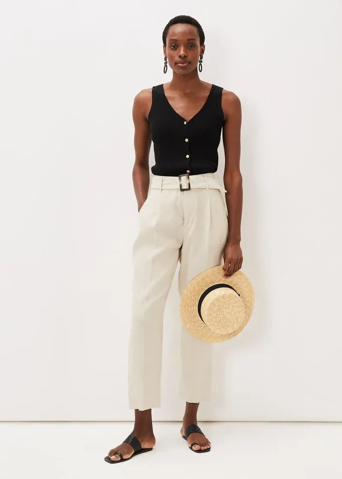 Phase Eight Celine Ribbed Button Vest Top Black Women Knitwear