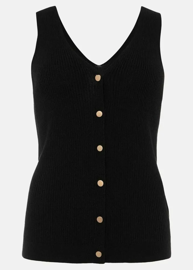 Phase Eight Celine Ribbed Button Vest Top Black Women Knitwear
