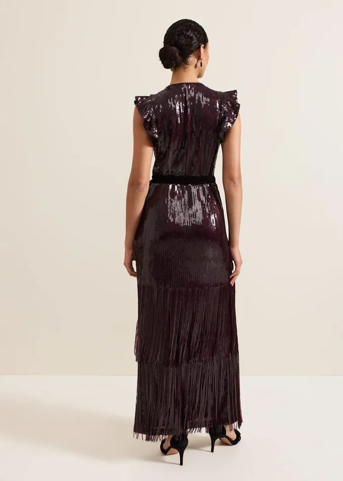 Phase Eight Chanai Sequin Wrap Maxi Dress Burgundy Women Dresses