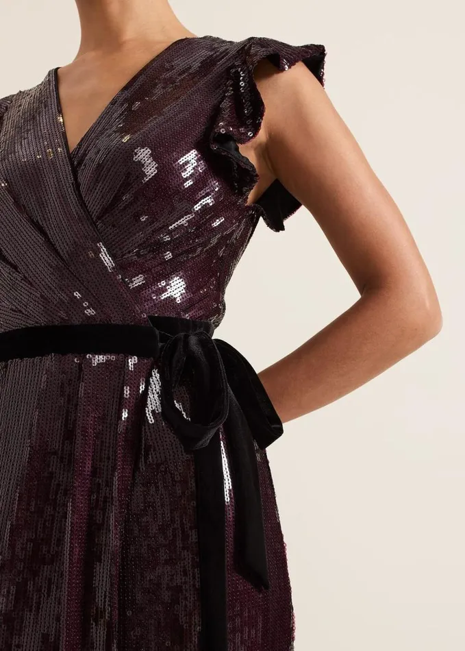 Phase Eight Chanai Sequin Wrap Maxi Dress Burgundy Women Dresses