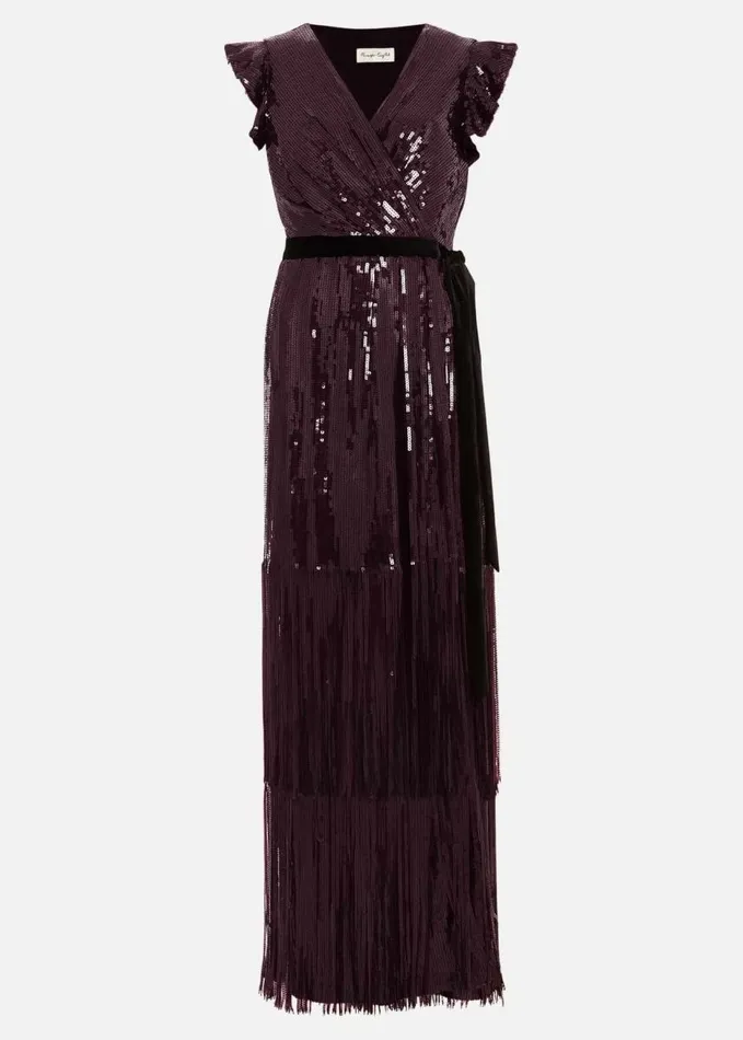 Phase Eight Chanai Sequin Wrap Maxi Dress Burgundy Women Dresses