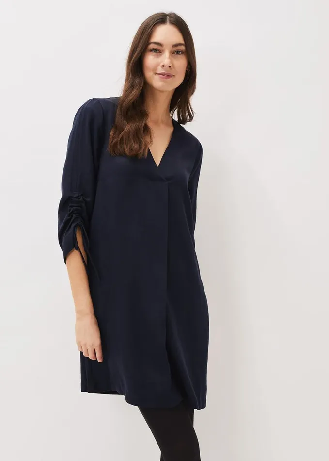 Phase Eight Cieara Tie Detail Sleeve Tunic Dress Navy Women Dresses