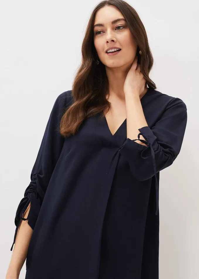Phase Eight Cieara Tie Detail Sleeve Tunic Dress Navy Women Dresses