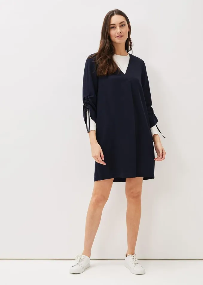 Phase Eight Cieara Tie Detail Sleeve Tunic Dress Navy Women Dresses