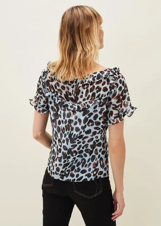 Phase Eight Consta Frill Leopard Blouse Blue Multi Women Shirts and Blouses