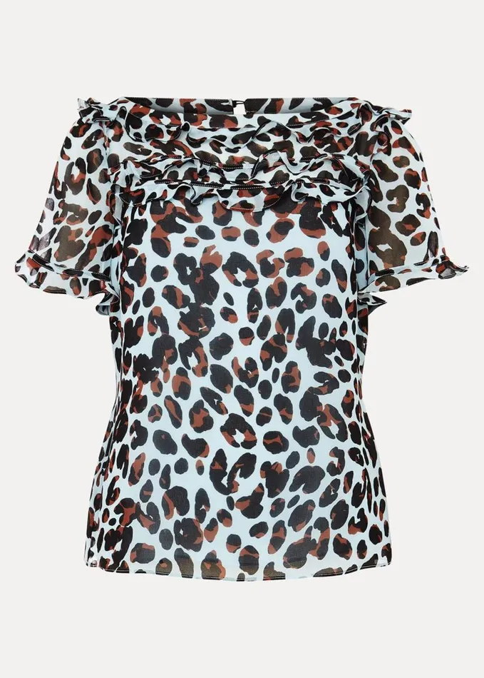 Phase Eight Consta Frill Leopard Blouse Blue Multi Women Shirts and Blouses