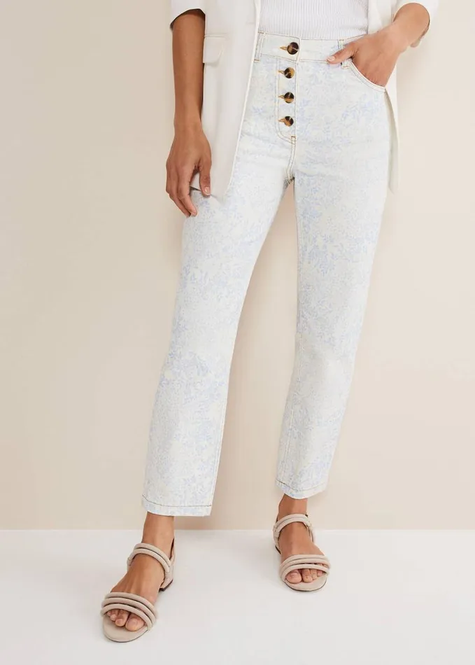 Phase Eight Cordelia Floral Straight Leg Jeans Ivoryblue Women Trousers