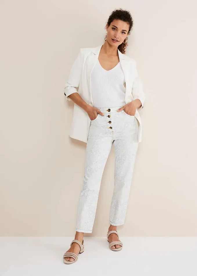 Phase Eight Cordelia Floral Straight Leg Jeans Ivoryblue Women Trousers