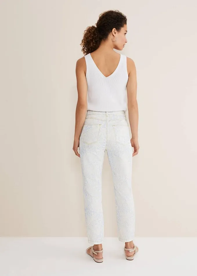 Phase Eight Cordelia Floral Straight Leg Jeans Ivoryblue Women Trousers