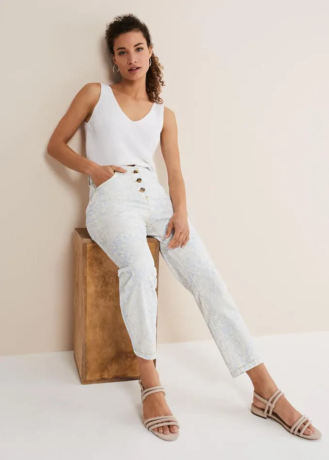 Phase Eight Cordelia Floral Straight Leg Jeans Ivoryblue Women Trousers