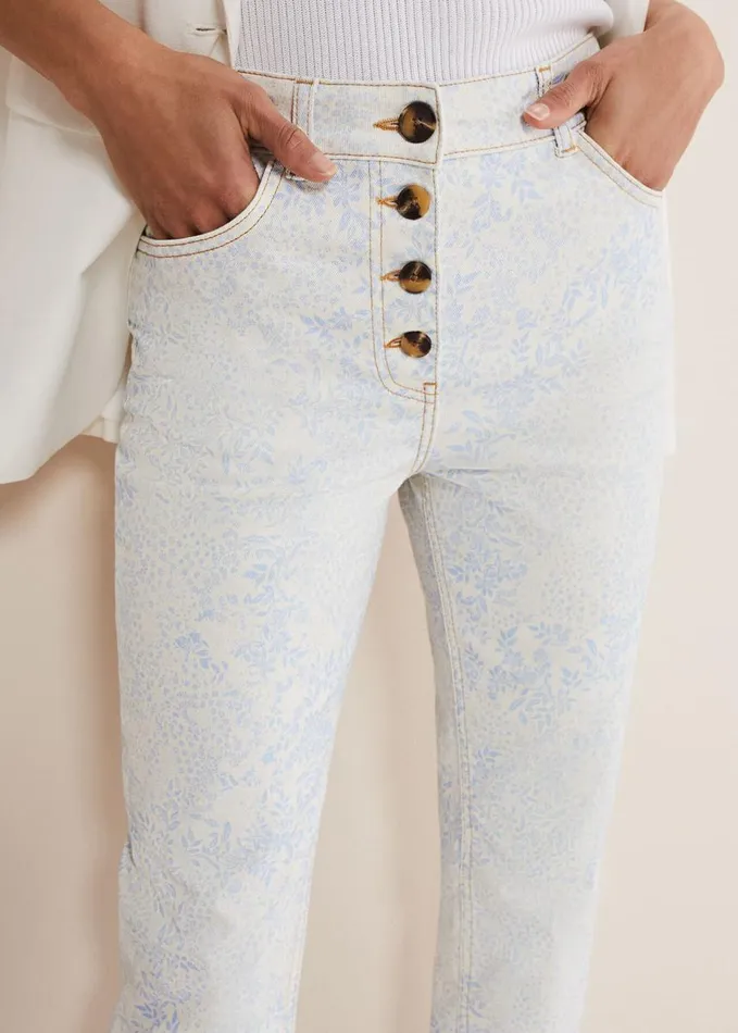 Phase Eight Cordelia Floral Straight Leg Jeans Ivoryblue Women Trousers
