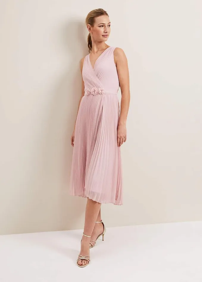 Phase Eight Cressida Pleated Midi Dress Antique Rose Women Dresses