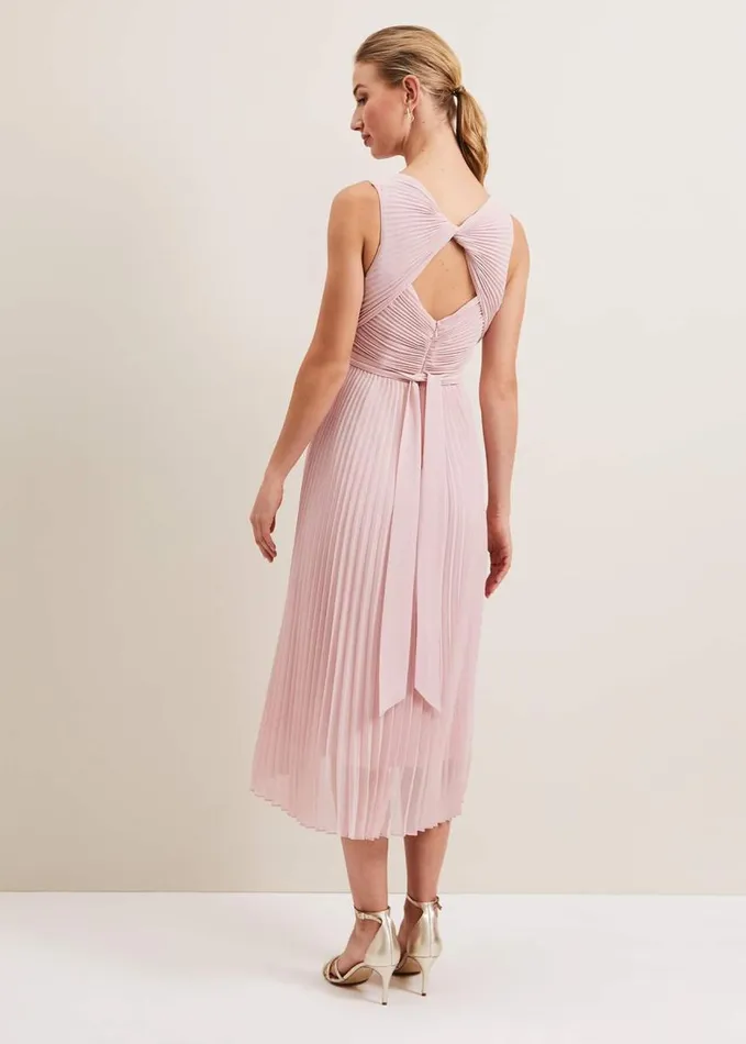 Phase Eight Cressida Pleated Midi Dress Antique Rose Women Dresses