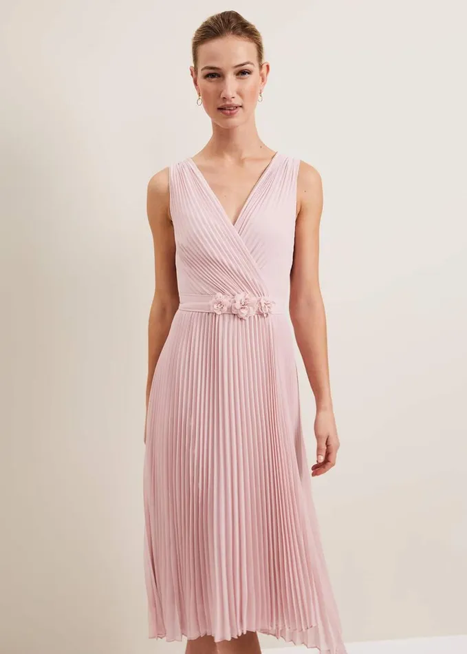 Phase Eight Cressida Pleated Midi Dress Antique Rose Women Dresses
