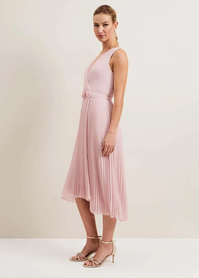 Phase Eight Cressida Pleated Midi Dress Antique Rose Women Dresses
