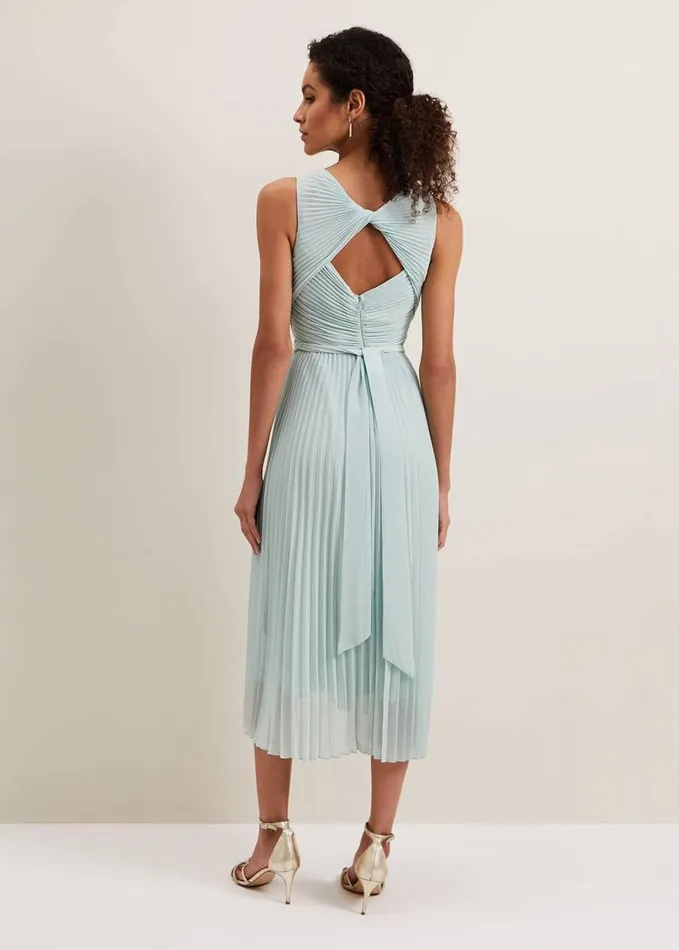 Phase Eight Cressida Pleated Midi Dress Pale Blue Women Dresses